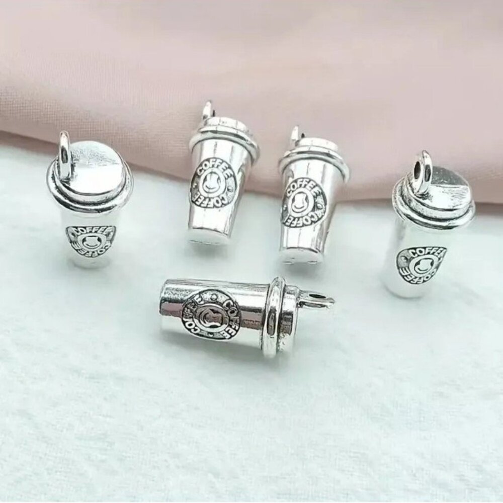 x1 Vintage Silver 3D Coffee Cup Pendant/Charm DIY Jewelry New